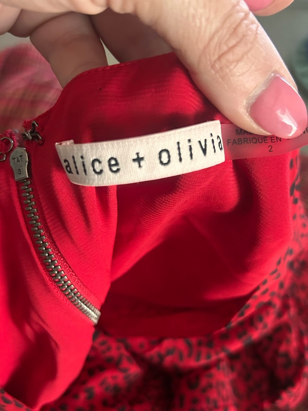 Alice + Olivia Polly Leopard Print Long Sleeve Mini Dress in Red Sz 2 - Picture 9 of 9